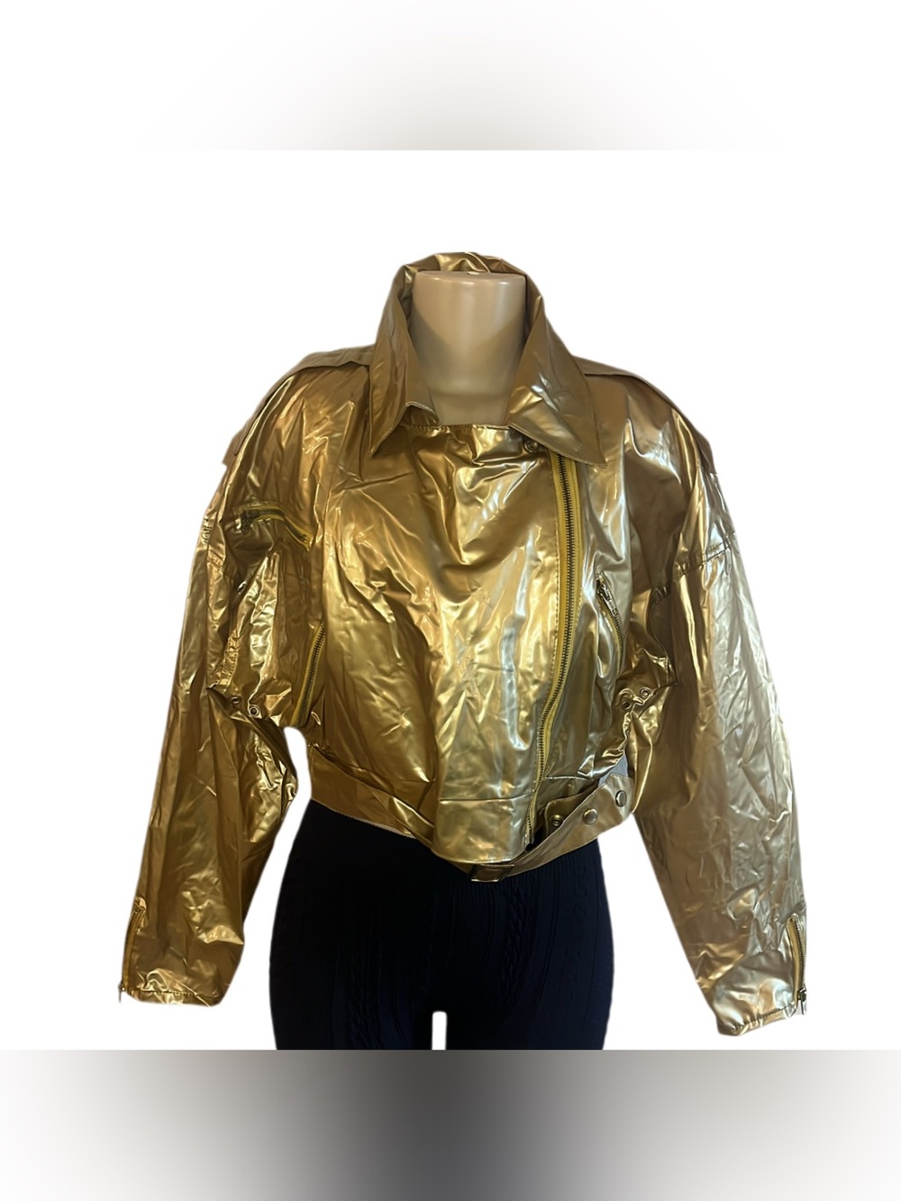 Vintage Contempo Casuals Gold Vinyl Cropped Jacket